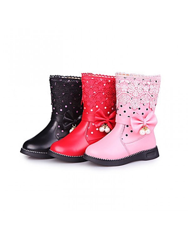 Girl's Boots Spring / Fall Combat Boots PU Casual Flat Heel Zipper Black / Pink / Red Others  