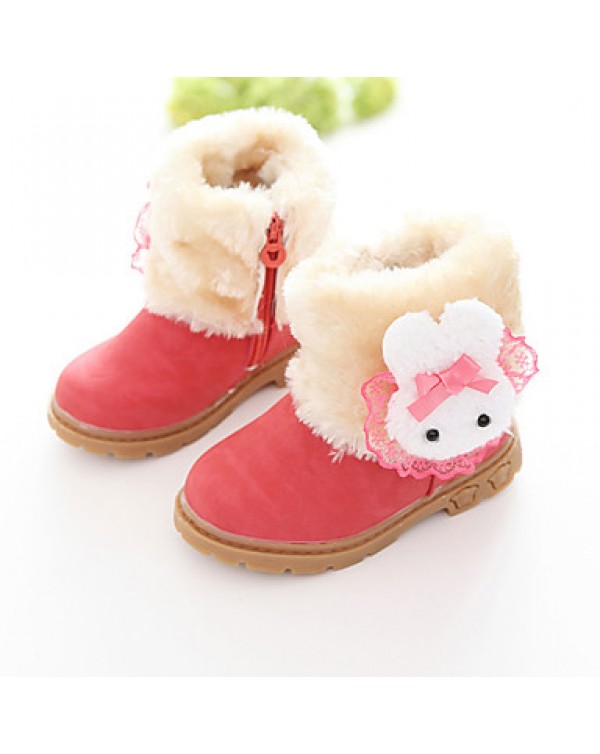 Girl's Boots Fall / Winter Fashion Boots PU Outdoor / Casual Flat Heel Fur Brown / Pink / Red Walking  