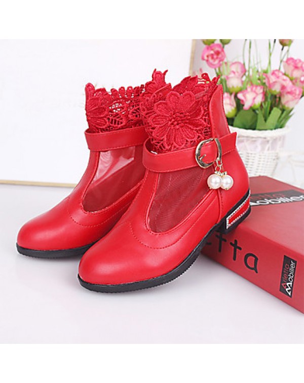 Girl's Boots Winter Comfort / Round Toe PU Dress Low Heel Others / Hook & Loop Black / Pink / Red Others  