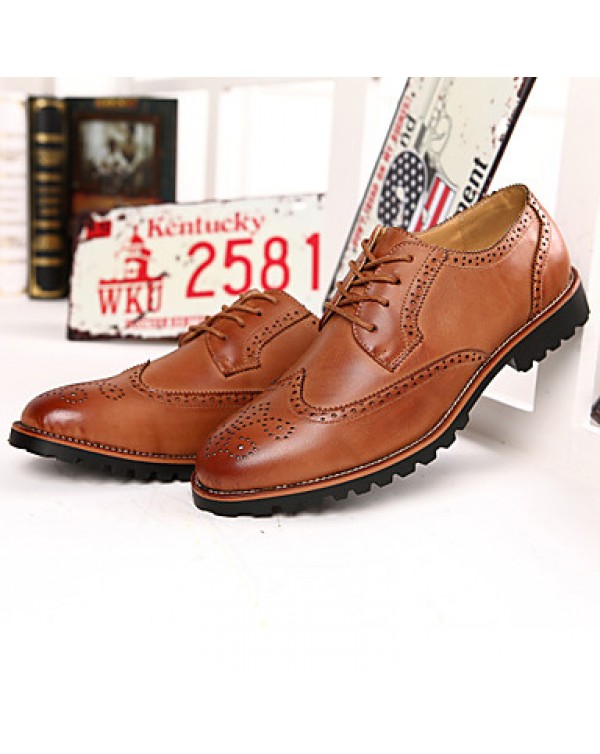 Men's Shoes Leather Casual Oxfords Casual Flat Heel Black / Brown  