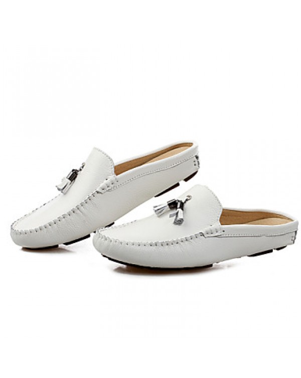 Men's Shoes Leather Casual Clogs & Mules Casual Stitching Lace / Tassel / Slip-on Black / Blue / Brown / White  