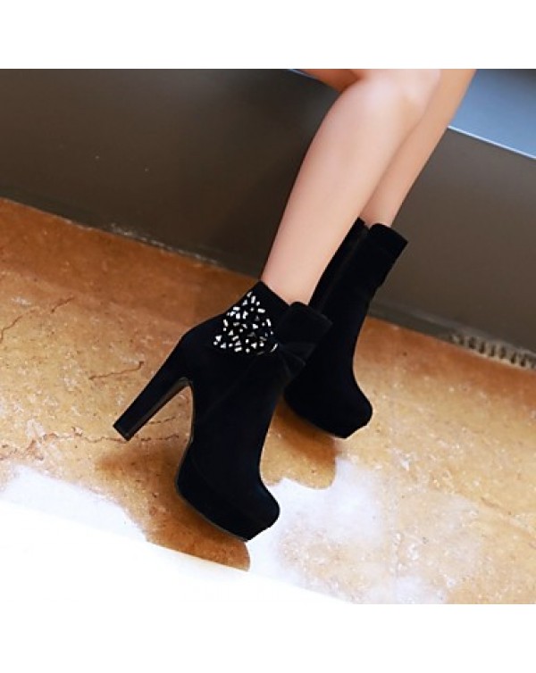 Women's Boots Spring / Fall / Winter Platform / Fashion Boots Leatherette Outdoor / Casual Chunky Heel Crystal / Bowknot