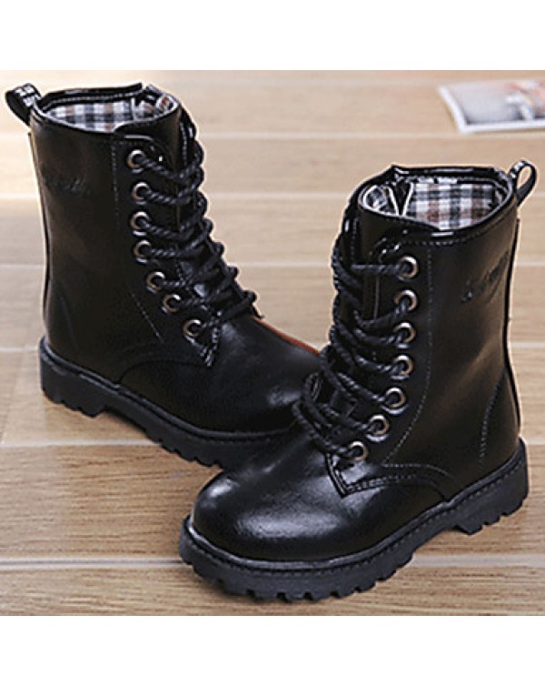 Girl's Boots Fall / Winter Snow Boots / Comfort PU Dress / Casual Flat Heel Zipper Black / Red / Burgundy Walking  