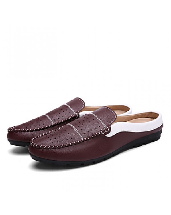 Men's Shoes Leather Casual Clogs & Mules Casual Flat Heel Slip-on Black / Blue / White / Burgundy  