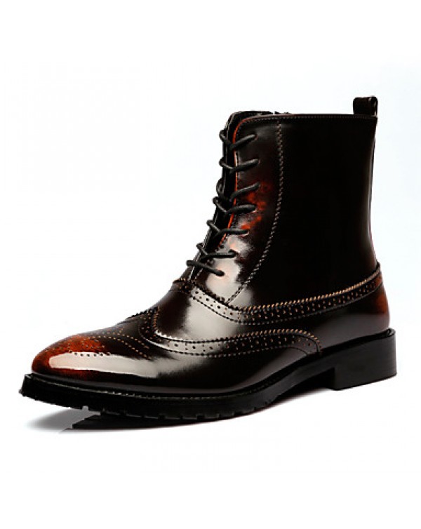 Men's Shoes Leather Office & Career / Casual Boots Office & Career / Casual Low Heel Lace-up Black / Brown / Burgundy  