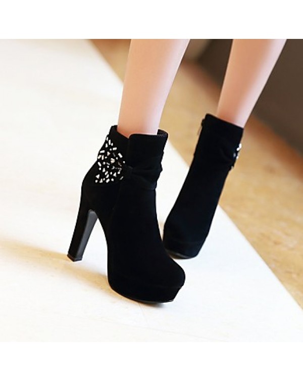 Women's Boots Spring / Fall / Winter Platform / Fashion Boots Leatherette Outdoor / Casual Chunky Heel Crystal / Bowknot