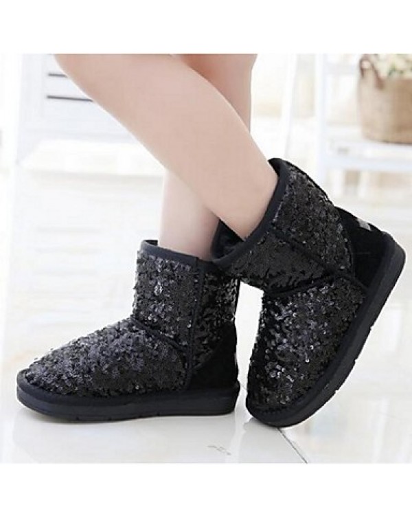 Girl's Boots Winter Snow Boots Suede Casual Flat Heel Sequin Black / Pink Snow Boots  