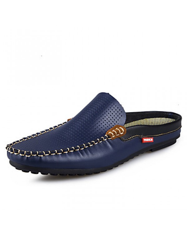 Men's Shoes Leather Casual Clogs & Mules Casual Stitching Lace Blue / White  