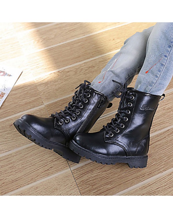 Girl's Boots Fall / Winter Snow Boots / Comfort PU Dress / Casual Flat Heel Zipper Black / Red / Burgundy Walking  