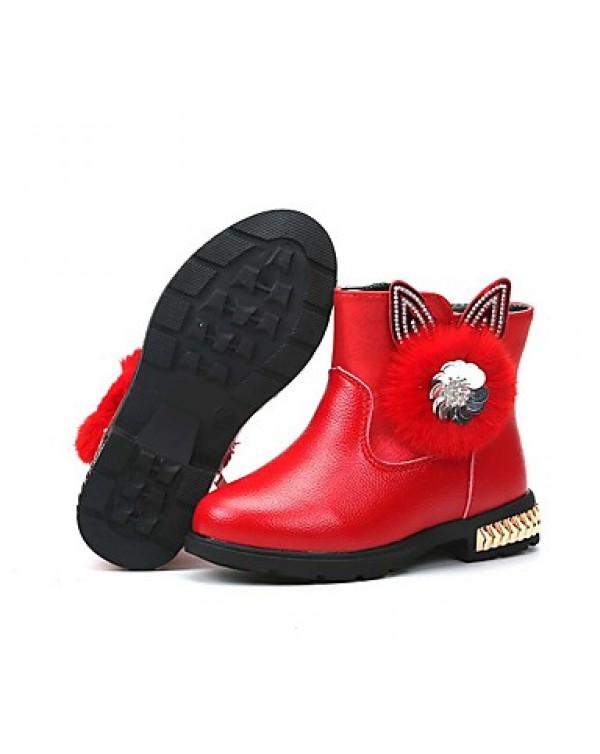 Girl's Boots Spring / Fall / Winter Bootie / Comfort Leather Outdoor /  Casual Zipper Black / Pink / Red Walking  