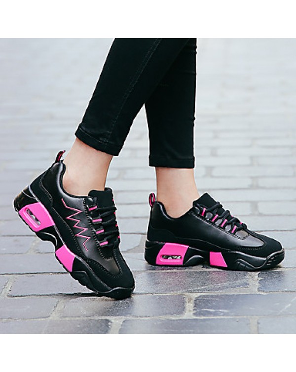 Women's Athletic Shoes Fall / Winter Comfort PU Outdoor / Athletic / Casual Wedge Heel Lace-up Black and White / Fuchsia Running / Sneaker