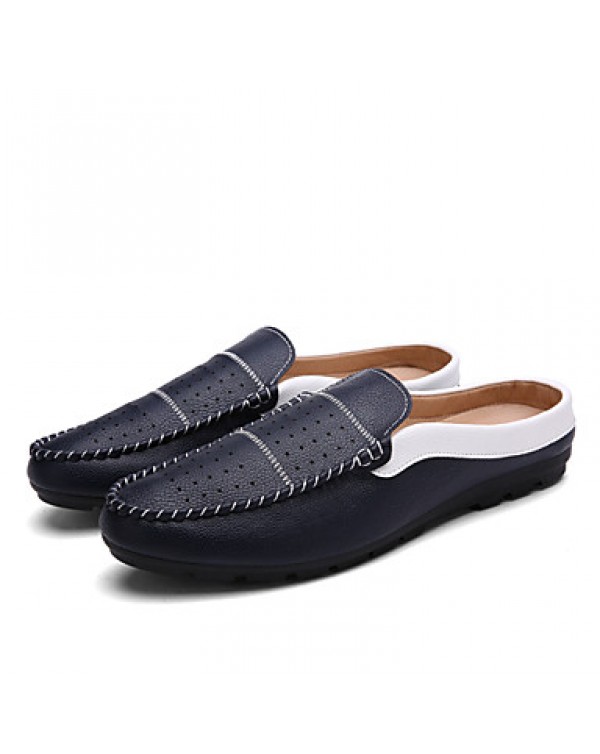 Men's Shoes Leather Casual Clogs & Mules Casual Flat Heel Slip-on Black / Blue / White / Burgundy  