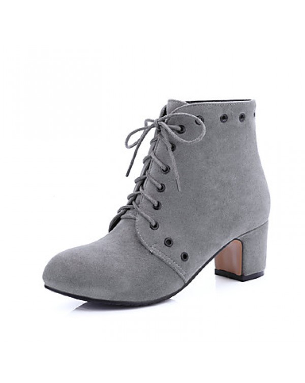 Women's Boots Fall / Winter Fashion Boots Leatherette Dress / Casual Chunky Heel Lace-up Black / Gray / Almond Walking