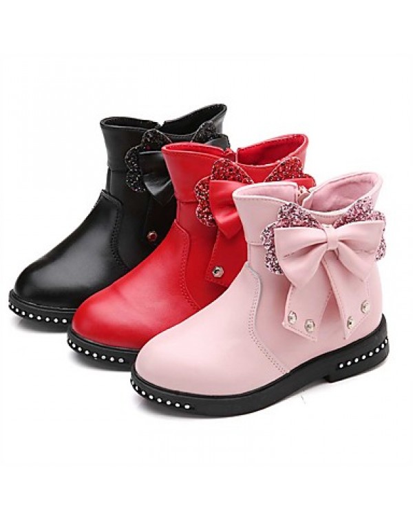 Girl's Boots Spring / Fall / Winter Bootie / Comfort Leather Outdoor / Casual Zipper Black / Pink / Red Walking  