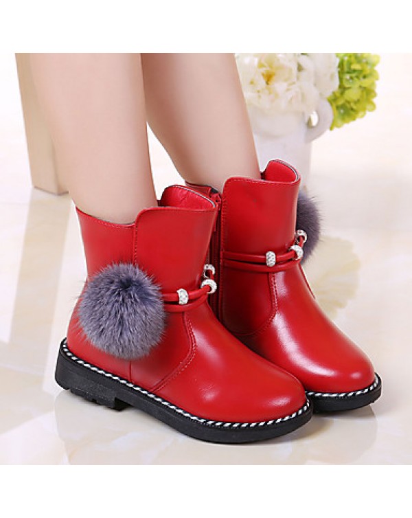 Girl's Boots Spring / Fall / Winter Bootie / Comfort Leather Outdoor / Casual Zipper Black / Red / Tan Walking  